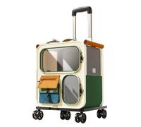 Chariot de sortie pour chats jumeaux/multi avec espace extra large, bagage pour animal de compagnie, sac transparent visible, design chariot portable (beige marron)