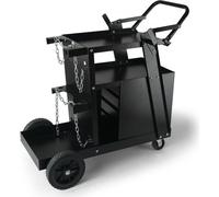 Chariot de soudage 2 plateaux avec 4 tiroirs - Chariot de soudage Max. 100-120kg Chariot pour appareils de soudage - 2 supports pour bouteilles de gaz - Idéal pour le soudage manuel Soudage à l'arc so