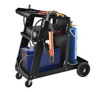 Chariot de Soudage avec 3 Plateaux et Rangement de Bouteille de Gaz avec Roues Capacité de Charge Jusqu'à 40 kg Acier Caoutchouc 70,4 x 39 x 72,5 cm Noir Laqué