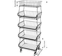 Chariot de stockage de cuisine, acier au carbone, support au sol, plateau, noir, 5 niveaux