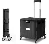 Chariot De Supermarché Boîte sur roulettes, Chariot à Livres en Plastique Couvercle Sécurisé 50kg Chargement Capacité 65l Escalier Pliant pour Monter des Sacs D’épi, Black, 65L