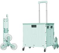 Chariot De Supermarché Boîte sur roulettes, Chariot à Livres en Plastique Couvercle Sécurisé 50kg Chargement Capacité 65l Escalier Pliant pour Monter des Sacs D’épi, Green, 45L