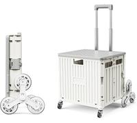 Chariot De Supermarché Boîte sur roulettes, Chariot à Livres en Plastique Couvercle Sécurisé 50kg Chargement Capacité 65l Escalier Pliant pour Monter des Sacs D’épi, White, 45L