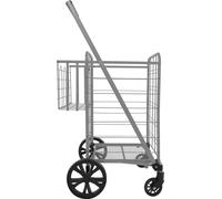 Chariot de supermarché pliable, double bascule spacieuse, poignée ergonomique, argenté