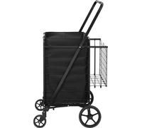 Chariot de supermarché pliable SucceBuy de avec insert imperméable amovible, chariot de supermarché géant avec une capacité de charge de 150 kg, design double panier, roues pivotantes à 360°, fond en
