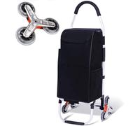 Chariot De Supermarché Robuste avec Roues, Petit Chariot D’épicerie Portable Pliable avec Sac à Provisions étanche Amovible Cadre en Alliage D’Aluminium De Gran, 6 Wheels Black