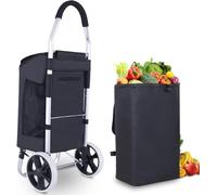 Chariot De Supermarché Robuste avec Roues, Petit Chariot D’épicerie Portable Pliable avec Sac à Provisions étanche Amovible Cadre en Alliage D’Aluminium De Gran, 2 Wheels Black
