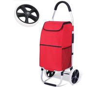 Chariot De Supermarché Robuste avec Roues, Petit Chariot D’épicerie Portable Pliable avec Sac à Provisions étanche Amovible Cadre en Alliage D’Aluminium De Gran, 2 Wheels Red