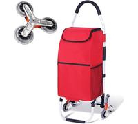 Chariot De Supermarché Robuste avec Roues, Petit Chariot D’épicerie Portable Pliable avec Sac à Provisions étanche Amovible Cadre en Alliage D’Aluminium De Gran, 6 Wheels Red