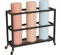 Chariot de tapis de yoga en métal pour économiser de l'espace avec 4 roues pour la maison, la salle de sport et le studio, support polyvalent pour tapis de yoga pour petits espaces