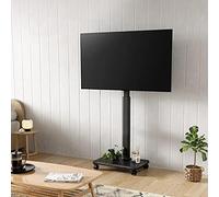 Chariot de télévision mobile pour téléviseurs de 37 à 75 pouces avec roulettes, rotation à 360°, base en bois, VESA max 600 x 400 mm, hauteur réglable, noir