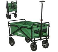 Outsunny Chariot à roulettes Pliable, Chariot de Transport à roulettes, Charge 40 kg, poignée Ajustable, Chariot de Plage, Cadre en métal, Vert foncé