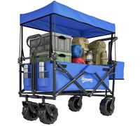 chariot de transport - Outsunny - avec toit, poignée, panier - pliable - acier noir Oxford bleu