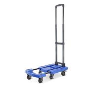 Chariot de transport pliable avec roues, diable léger avec poignée réglable, chariot à plateforme pliable pour entrepôt, déménagement ou supermarché (bleu)