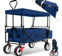 KESSER® Chariot de Transport Pliable avec Toit 4 Roues et 2 Poches en filet Charge Max. 550kg Chariot de Jardin et Plage Bleu