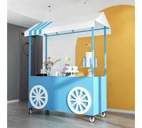 Chariot de Transport Pliable de Qualité Supérieure avec Toit | Stand de Marché Extérieur Stands de Vente Ambulants en Extérieur pour Hot-dogs et Glaces(Blue)