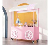 Chariot de Transport Pliable de Qualité Supérieure avec Toit | Stand de Marché Extérieur Stands de Vente Ambulants en Extérieur pour Hot-dogs et Glaces(Pink)