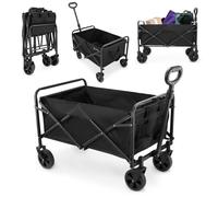 Chariot de Plage Pliable avec Poignée Réglable - Chariot à roulettes idéal pour la Plage, Camping, Courses, Jardin - Capacité 80L / Charge 80KG, Roues Pivotantes 360°