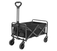 Chariot de transport pliable jusqu'à 80 kg avec 2 porte-gobelets pour la plage, le jardin, le camping et le shopping (léger et robuste, noir)