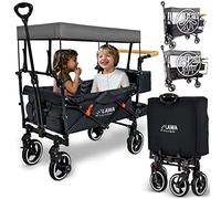Chariot de Transport Pliable pour Enfants avec Toit, Protection Pluie & Insectes, Freins Avant/arrière, Suspension, Charge 80 kg, Noir/Bleu