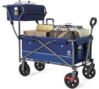 Chariot De Transport Pliable Pousser&tirer Avec Frein, Panier À Provisions, Porte-Gobelets, Poche Latérale, Chariot De Plage Jusqu'à 100kg Pour Camping, Plage, Courses