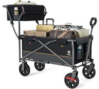 Chariot De Transport Pliable Pousser&tirer Avec Frein, Panier À Provisions, Porte-Gobelets, Poche Latérale, Chariot De Plage Jusqu'à 100kg Pour Camping, Plage, Courses