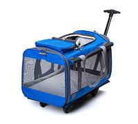 Chariot de transport pour animaux de compagnie pour chiens, chats, sac de voyage 3 en 1 avec roues amovibles, poignée télescopique et fenêtres en maille,animaux jusqu'à 15 kg (bleu marine)