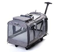 Chariot de transport pour animaux de compagnie pour chiens, chats, sac de voyage 3 en 1 avec roues amovibles, poignée télescopique et fenêtres en maille,animaux jusqu'à 15 kg (gris)
