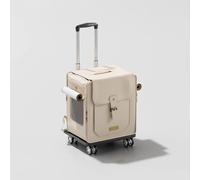 Chariot de Transport pour Chat Extra Large avec poignée de Traction, spacieux pour Les Grands Chats, Valise de Voyage Respirante pour Animaux de Compagnie sur roulettes, cui White Trolley Cat Carrier