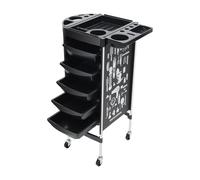Chariot de travail avec 5 tiroirs - Accessoire de coiffure professionnel - Avec support pour sèche-cheveux et panier suspendu - Noir