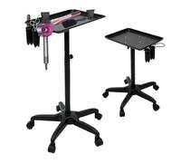 Chariot de travail, de coiffure, de coiffure, de barbier, hauteur réglable, en aluminium, avec roue, pour salon de beauté professionnel, noir