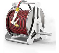 Chariot De Tuyau, Chariot D’Enrouleur De Tuyau D’arrosage avec Pulvérisation De Buse, Tuyau D’Eau Extérieur Mural/Portable en Acier Inoxydable 1/2 '' Enrouleur De Tuyau De, Red, 15m