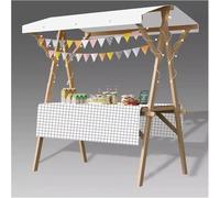 Chariot de Vendeur, Chariot de Nourriture Pliable en Bois avec roulettes, Stand de marché extérieur, Stand de Vendeur Portable avec auvent, 150 cm (59") - Idéal pour Les vendeurs ambulants e