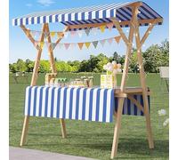 Chariot de vendeur en bois avec roues, présentoir de marché pliable, installation légère du marché agricole avec auvent pour vente et événements