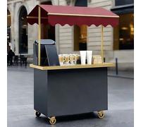 Chariot De Vendeur Équipé D'un Auvent, Roues Verrouillables, Chariot De Nourriture Mobile, Adapté Aux Marchés, Aux Cafés De Rue Et Aux Présentoirs D'événements(L 160cm/63in)