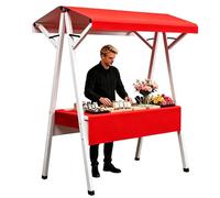 Chariot de Vendeur Pliable Portable, Structure en Acier au Carbone Supportant 200 Kg, Stand Marché avec Auvent Imperméable et Nappe, pour Les Foires Artisanales, Les Bazars(Red,130cm/51in)