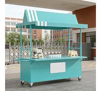 Chariot de vendeur portable avec auvent, présentoir mobile pour aliments avec roues verrouillables et grand espace de rangement ouvert, stand de marché en métal robuste pour café, nourriture de rue