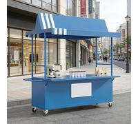 Chariot de vendeur portable avec auvent, présentoir mobile pour aliments avec roues verrouillables et grand espace de rangement ouvert, stand de marché en métal robuste pour café, nourriture de rue