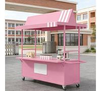 Chariot de vendeur portable avec auvent, présentoir mobile pour aliments avec roues verrouillables et grand espace de rangement ouvert, stand de marché en métal robuste pour café, nourriture de rue