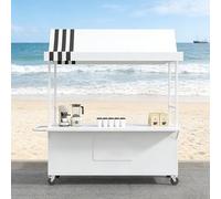 Chariot de vendeur portable avec auvent, présentoir mobile pour aliments avec roues verrouillables et grand espace de rangement ouvert, stand de marché en métal robuste pour café, nourriture de rue