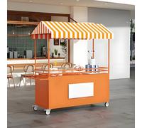 Chariot de vendeur portable avec auvent, stand de marché extérieur en fer et boîte de rangement pour événements, vente de nourriture, hauteur 140 cm, design durable et polyvalent pour une utilisation