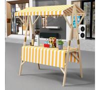 Chariot de Vendeur Portable, Candy Bar Chariot Pliable en Bois avec Auvent