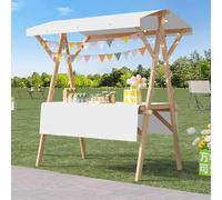 Chariot de Vendeur Portable en Bois avec Auvent, Candy Bar Chariot Pliable