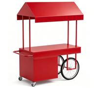Chariot de Vente Alimentaire Mobile avec Auvent, Chariot Poussé Style Vélo avec Armoire de Rangement et Roues pour Café, Snacks, Boissons et Événements en Plein Air(Red)