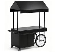 Chariot de Vente Alimentaire Mobile avec Auvent, Chariot Poussé Style Vélo avec Armoire de Rangement et Roues pour Café, Snacks, Boissons et Événements en Plein Air(Black)