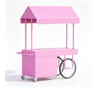 Chariot de Vente Alimentaire Mobile avec Auvent, Chariot Poussé Style Vélo avec Armoire de Rangement et Roues pour Café, Snacks, Boissons et Événements en Plein Air(Pink)