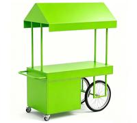 Chariot de Vente Alimentaire Mobile avec Auvent, Chariot Poussé Style Vélo avec Armoire de Rangement et Roues pour Café, Snacks, Boissons et Événements en Plein Air(Green)