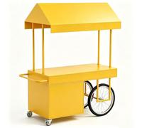Chariot de Vente Alimentaire Mobile avec Auvent, Chariot Poussé Style Vélo avec Armoire de Rangement et Roues pour Café, Snacks, Boissons et Événements en Plein Air(Yellow)