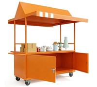 Chariot de vente ambulant avec auvent et coffre verrouillable Stand de marché mobile pour événements, foires artisanales et présentoirs alimentaires(Orange)