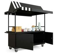 Chariot de vente ambulant avec auvent et coffre verrouillable Stand de marché mobile pour événements, foires artisanales et présentoirs alimentaires(Black)